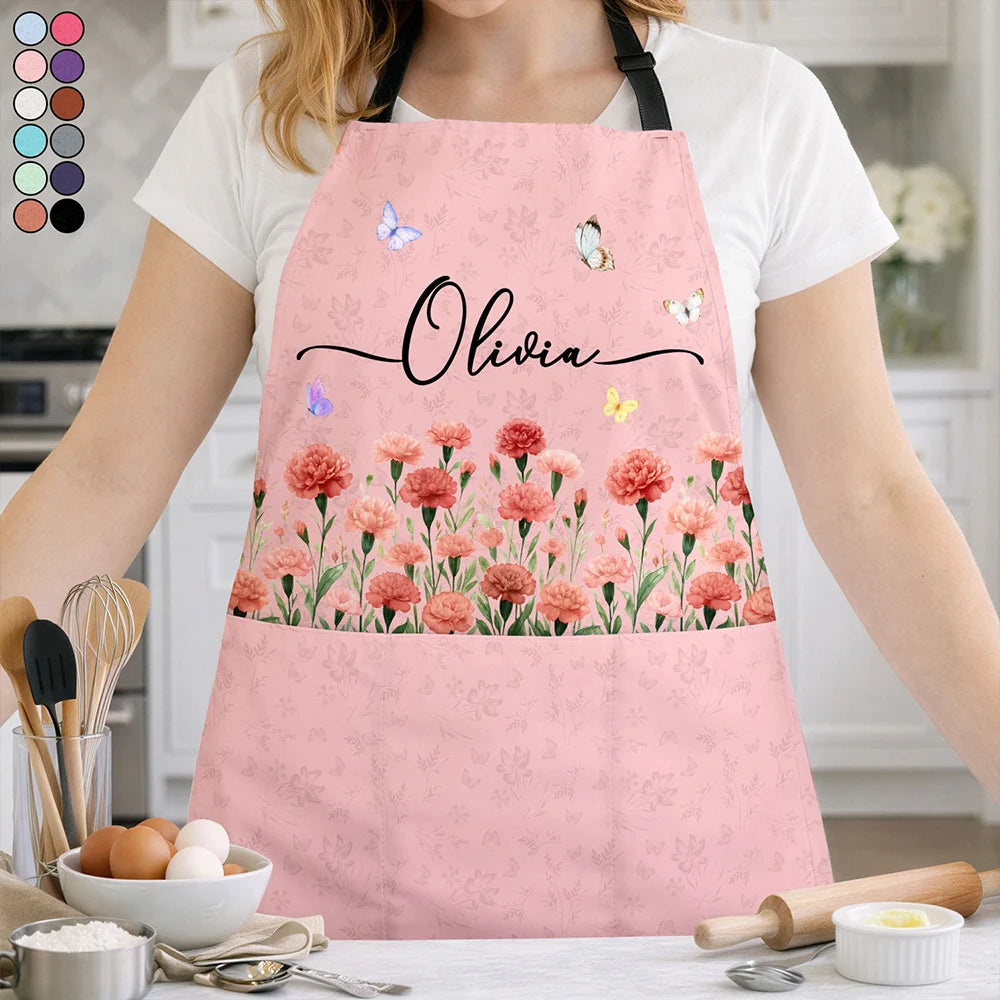 Birth Month Flower Watercolor Blooming In Love - Personalized Apron
