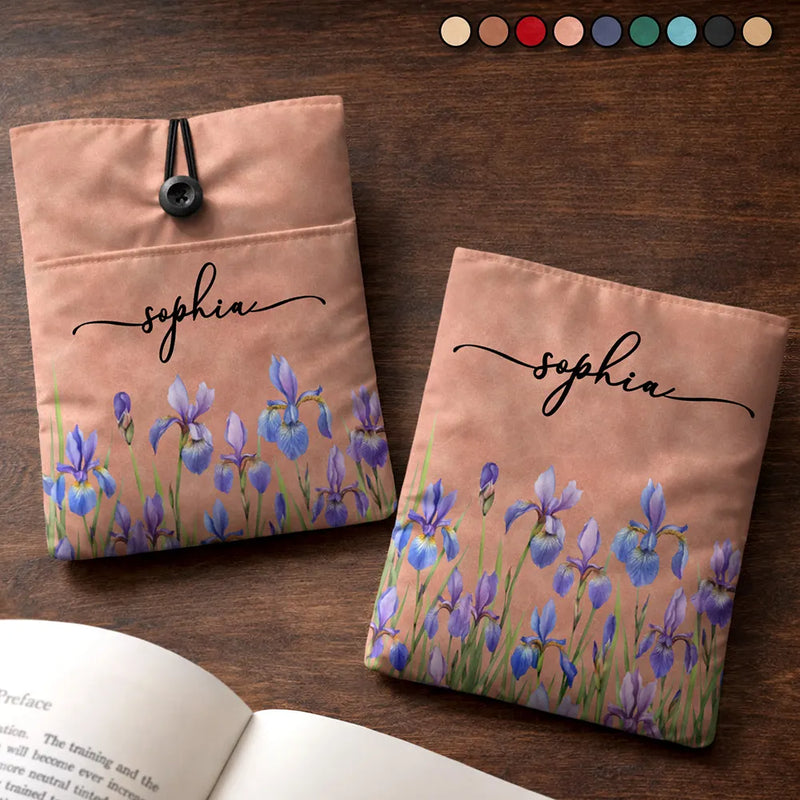 Reading,Gift For Yourself,Gift For Women,Happy - Birth Month Flower Watercolor Blooming In Love - Personalized Book Sleeve