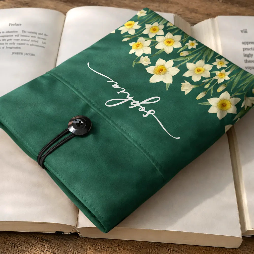 Reading,Gift For Yourself,Gift For Women,Happy - Birth Month Flower Watercolor Blooming In Love - Personalized Book Sleeve