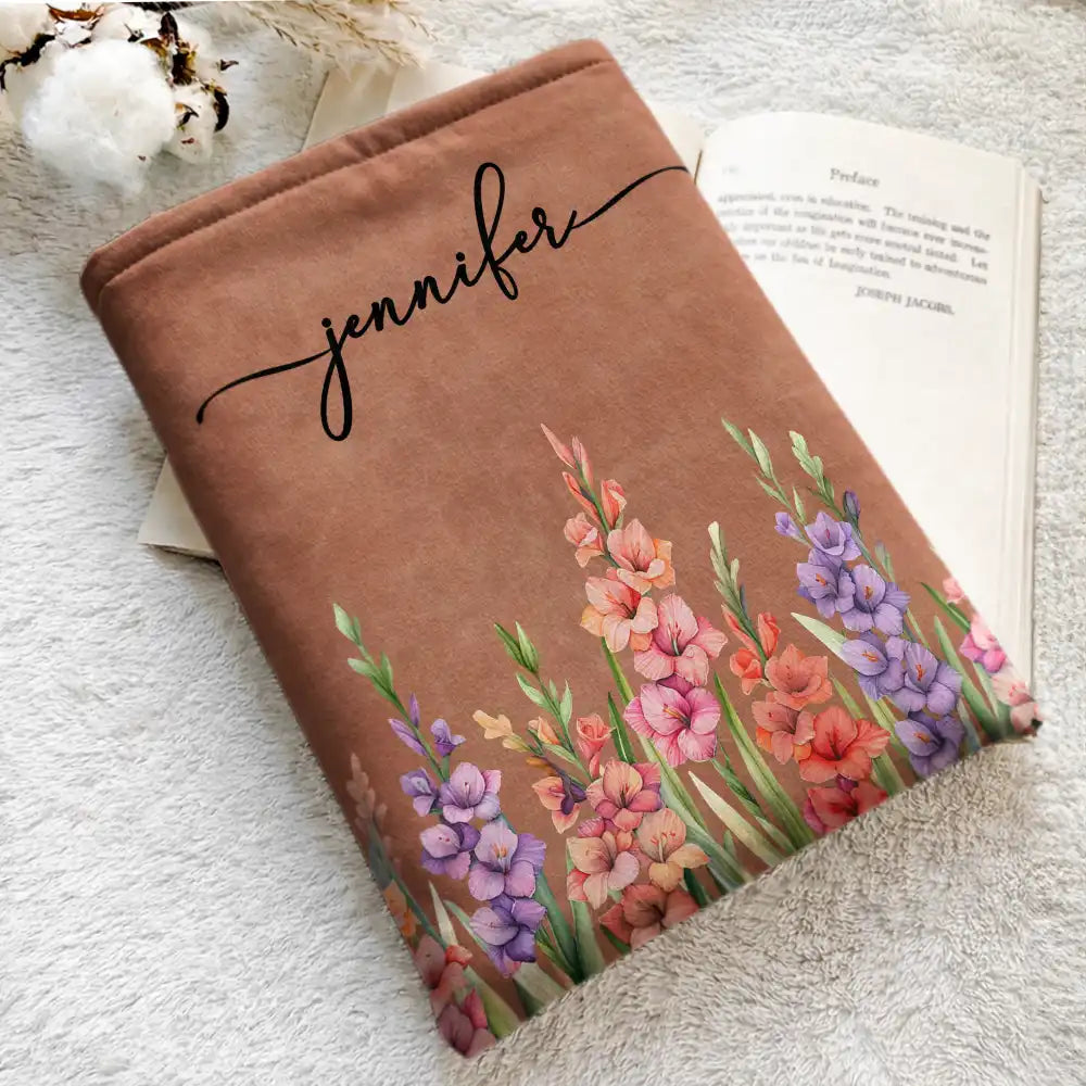 Reading,Gift For Yourself,Gift For Women,Happy - Birth Month Flower Watercolor Blooming In Love - Personalized Book Sleeve
