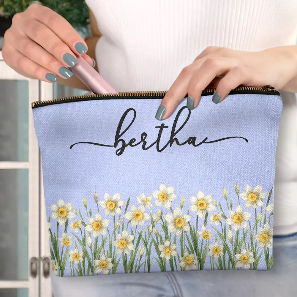 Gift For Yourself,Gift For Women,Happy - Birth Month Flower Watercolor Blooming In Love - Personalized Cosmetic Bag