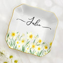 Gift For Yourself, Happy, Gift For Women - Birth Month Flower Watercolor Blooming In Love - Personalized Lace Square Jewelry Dish