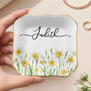 Gift For Yourself, Happy, Gift For Women - Birth Month Flower Watercolor Blooming In Love - Personalized Lace Square Jewelry Dish
