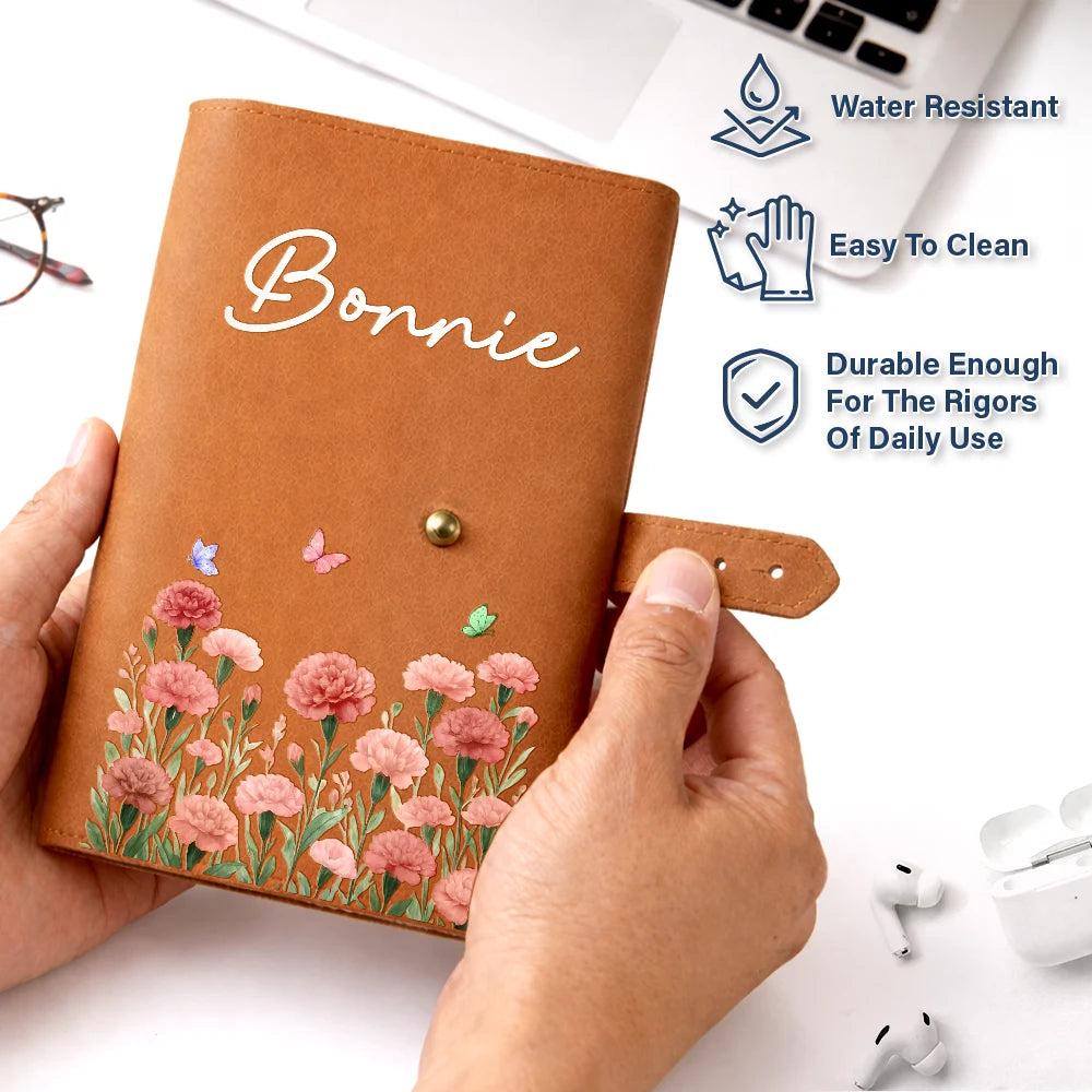 Gift For Women,Gift For Men,Gift For Yourself,Happy,Travel - Birth Month Flower Watercolor Blooming In Love - Personalized Leather Cable Bag