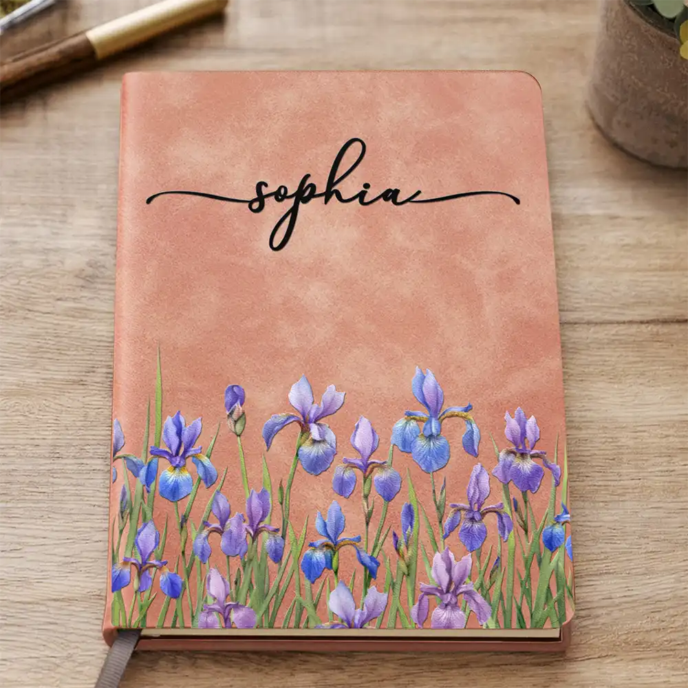 Birth Month Flower Watercolor Blooming In Love - Personalized Leather Journal