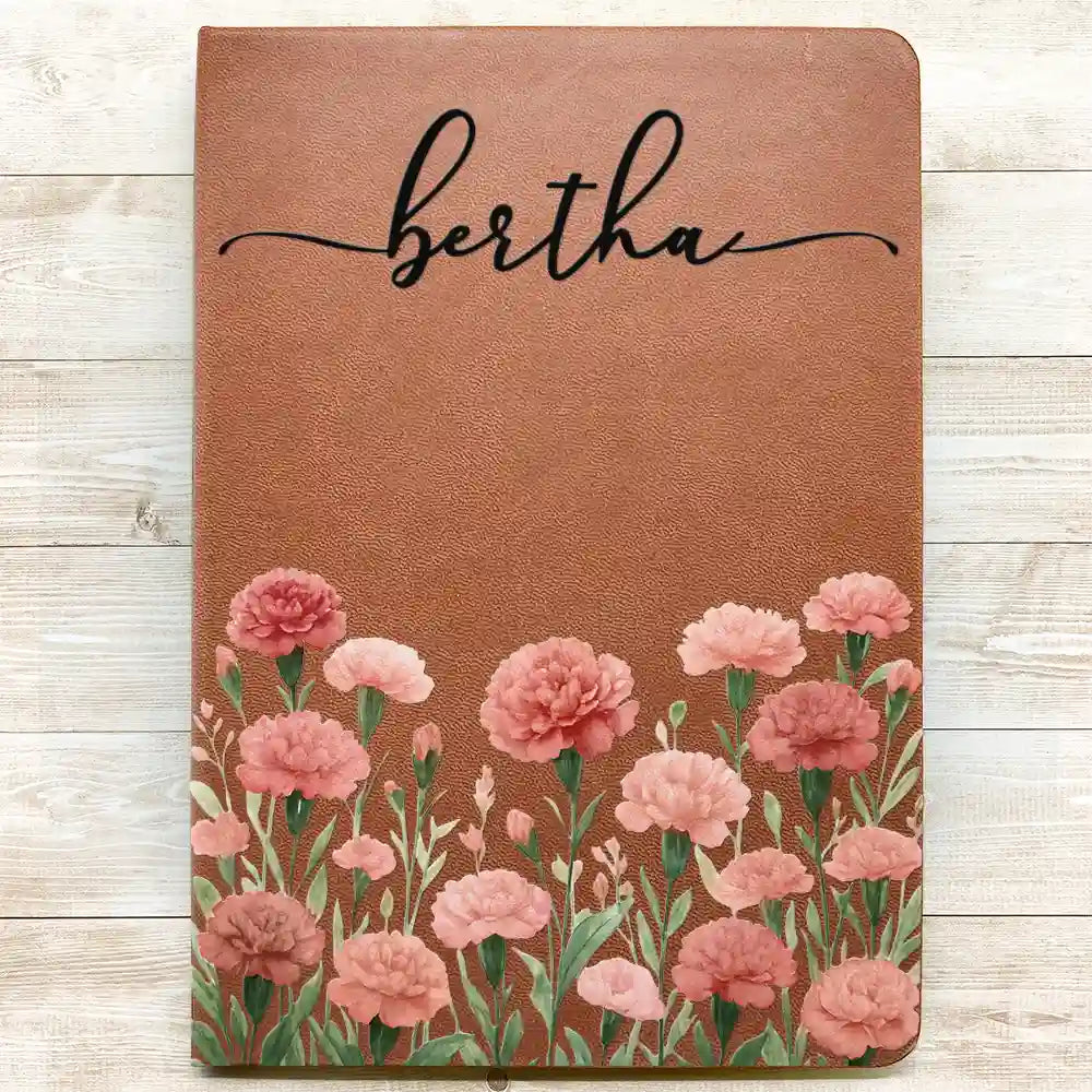 Gift For Yourself, Gift For Women, Happy, Gift For Men, Top Market - Birth Month Flower Watercolor Blooming In Love - Personalized Leather Journal