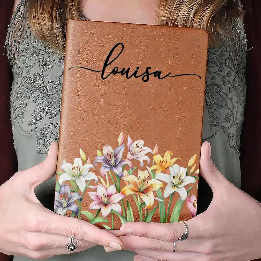 Gift For Yourself, Gift For Women, Happy, Gift For Men, Top Market - Birth Month Flower Watercolor Blooming In Love - Personalized Leather Journal