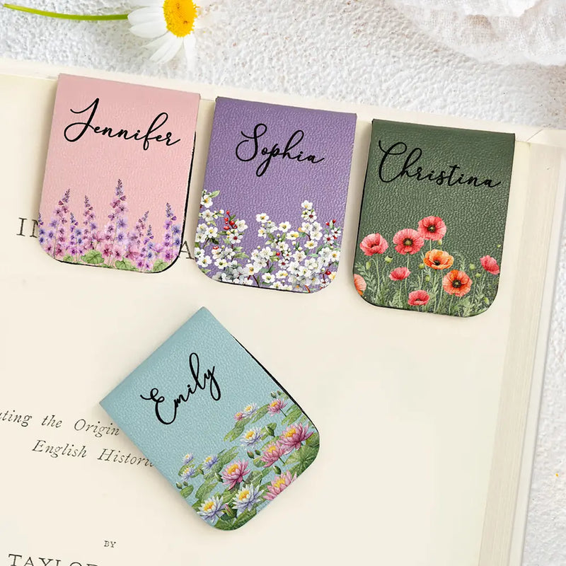 Gift For Yourself,Gift For Women,Happy,Gift For Men - Birth Month Flower Watercolor Blooming In Love - Personalized Leather Magnetic Bookmark