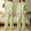 Gift For Yourself,Gift For Women,Happy - Birth Month Flower Watercolor Blooming In Love - Personalized Satin Pajama Set