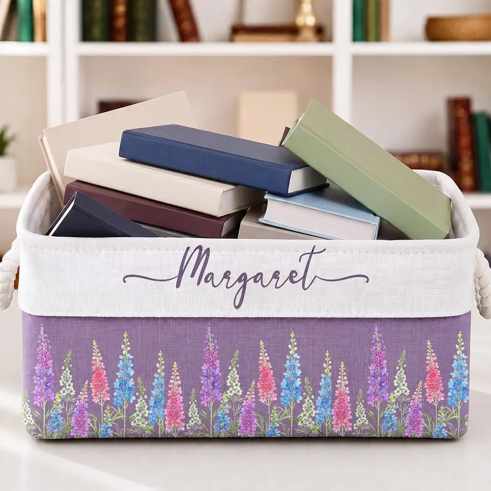Birth Month Flower Watercolor Blooming In Love - Personalized Storage Basket