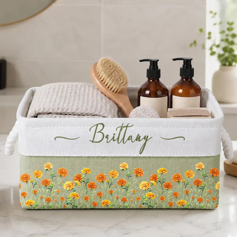 Gift For Yourself, Gift For Women, Top Market, Reading, Confident, Icon - Birth Month Flower Watercolor Blooming In Love - Personalized Storage Basket