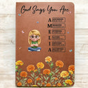 Gift For Yourself, Gift For Women, Happy - Birth Month Flower Watercolor God Says I Am - Personalized Leather Journal