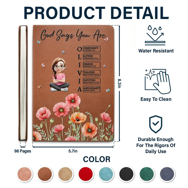 Gift For Yourself, Gift For Women, Happy - Birth Month Flower Watercolor God Says I Am - Personalized Leather Journal