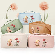 Gift For Wife,Gift For Girlfriend,Gift For Bestie,Gift For Yourself - Birth Month Flower With Name Fancy Girl Woman - Personalized Leather Makeup Bag