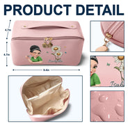 Gift For Wife,Gift For Girlfriend,Gift For Bestie,Gift For Yourself - Birth Month Flower With Name Fancy Girl Woman - Personalized Leather Makeup Bag