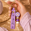 Gift For Yourself, Gift For Women, Adorable, Icon - Birth Month Flower Woman Name - Personalized Leather Beaded Keychain