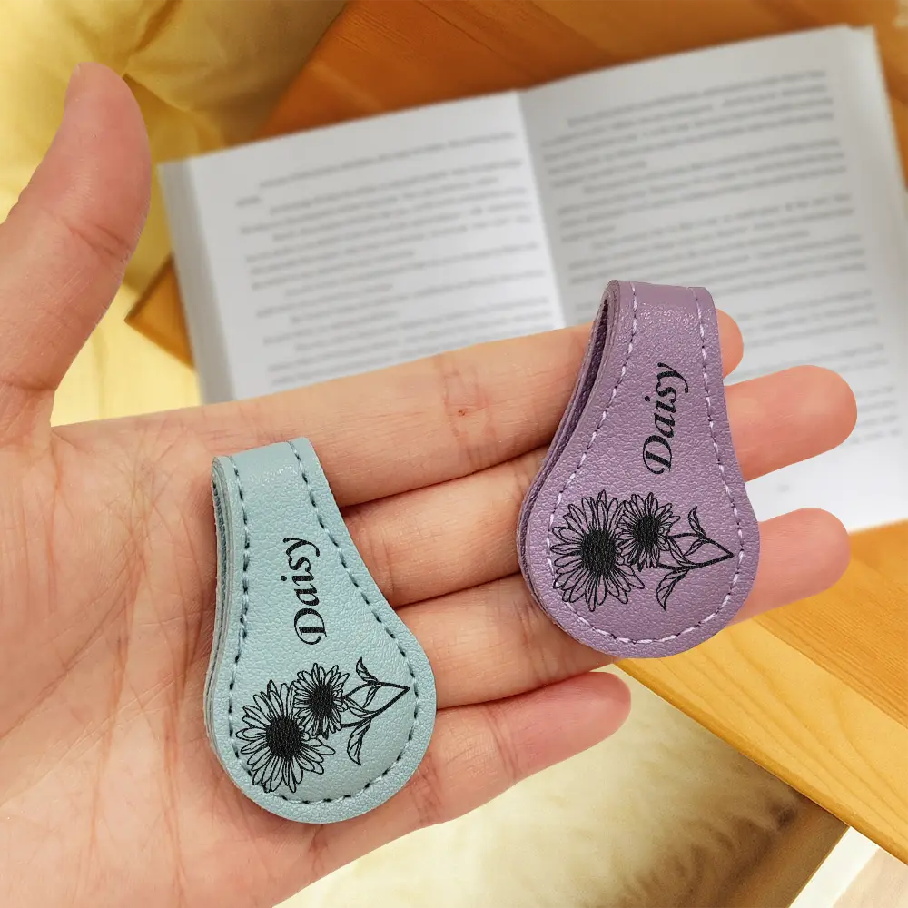 Gift For Yourself, Gift For Women, Reading, Happy - Birth Month Flower & Name - Personalized Circle Leather Magnetic Bookmark