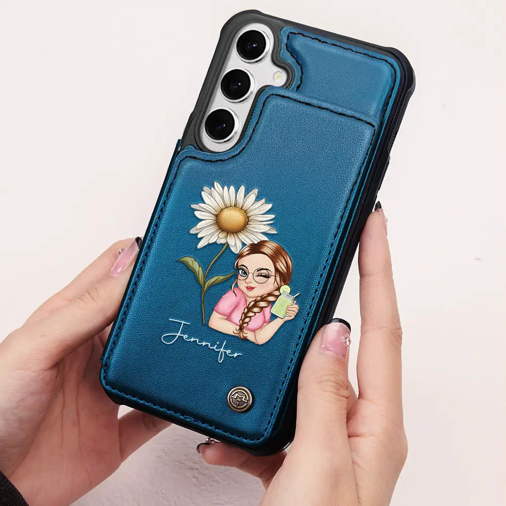 Happy,Gift For Yourself,Gift For Wife,Gift For Women,Gift For Grandma - Birth Month Flowers Bloom Where You're Planted Women - Personalized Leather Flip Wallet Phone Case