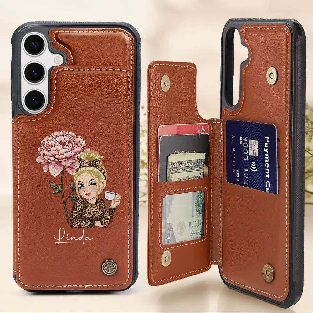 Happy,Gift For Yourself,Gift For Wife,Gift For Women,Gift For Grandma - Birth Month Flowers Bloom Where You're Planted Women - Personalized Leather Flip Wallet Phone Case