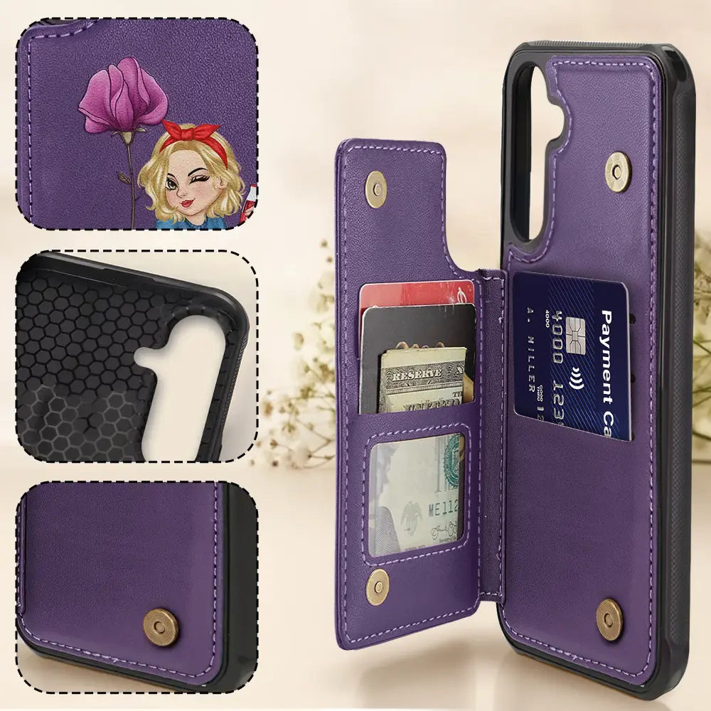 Happy,Gift For Yourself,Gift For Wife,Gift For Women,Gift For Grandma - Birth Month Flowers Bloom Where You're Planted Women - Personalized Leather Flip Wallet Phone Case