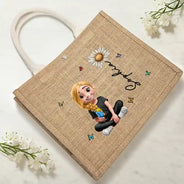 Gift For Yourself,Gift For Women - Birth Month Flowers Bloom Women - Personalized Jute Beach Bag