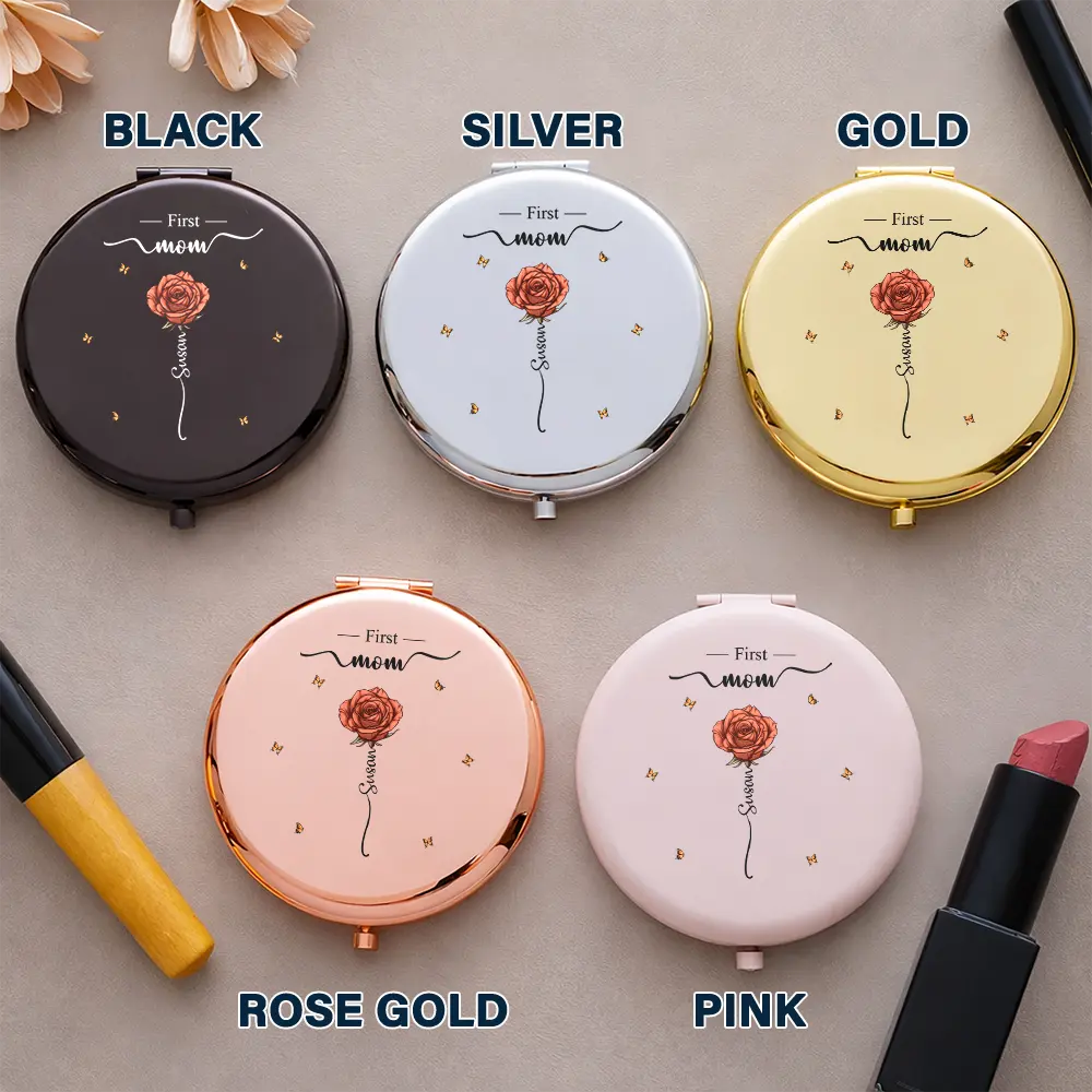 Birth Month Flowers First Mom Now Grandma - Personalized Compact Mirror