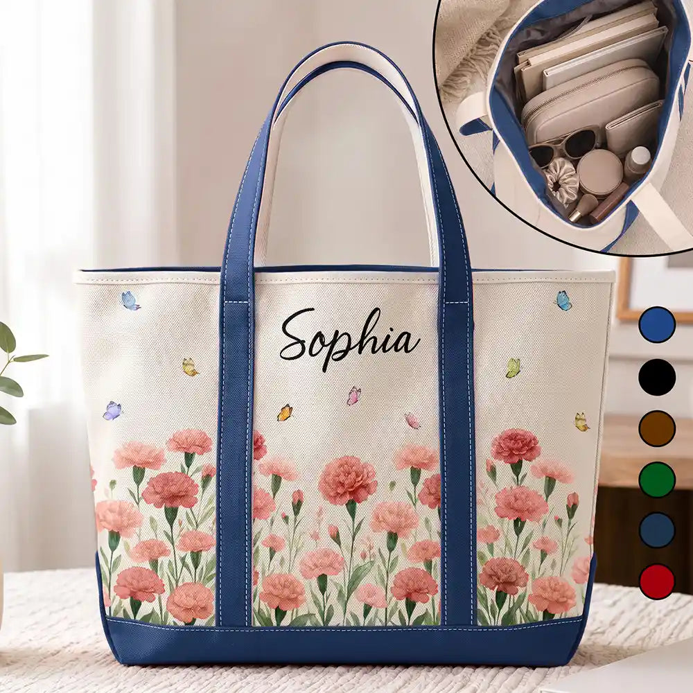 Gift For Yourself, Gift For Women, Icon, Happy - Birth Month Flowers In Bloom - Personalized Fabric Tote Bag