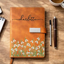 Gift For Wife,Gift For Girlfriend,Gift For Yourself,Gift For Women,Gift For Mother,Gift For Grandma,Love - Birth Month Flowers In Bloom - Personalized Leather Notebook Set