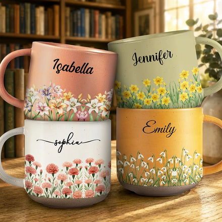 Birth Month Flowers In Bloom - Personalized Pottery Mug