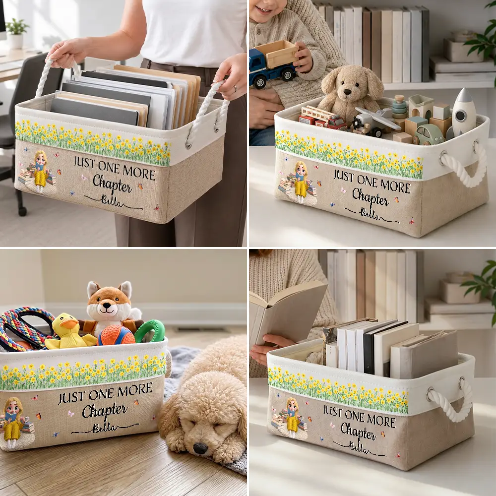 Reading,Gift For Yourself,Gift For Women,Vector,Happy - Birth Month Flower Just A Girl Who Loves Books - Personalized Storage Basket