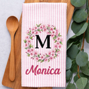 Gift For Yourself,Gift For Women,Icon,Happy - Birth Month Flower Woman Name Striped Pattern - Personalized Kitchen Towel