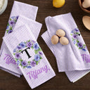 Gift For Yourself,Gift For Women,Icon,Happy - Birth Month Flower Woman Name Striped Pattern - Personalized Kitchen Towel
