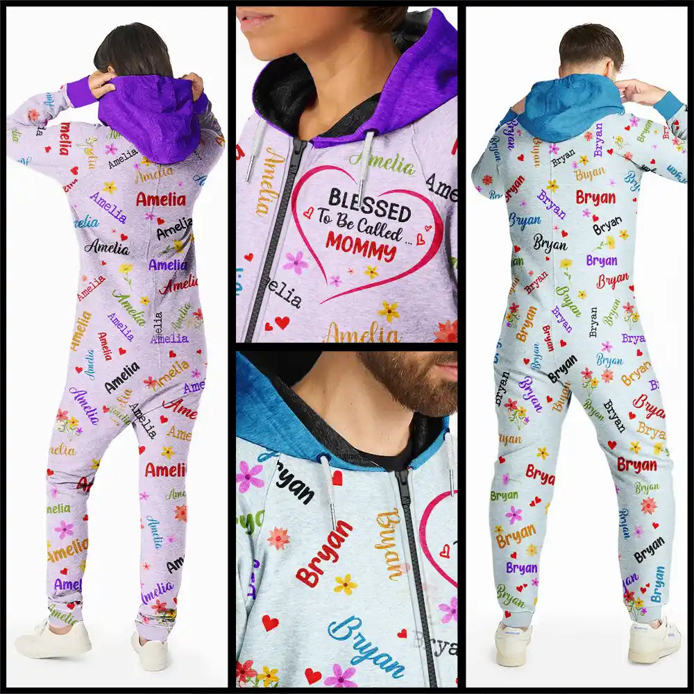 Gift For Grandma, Gift For Mother, Love - Blessed To Be Called Grandma Nana - Personalized Overall Onesie Hooded Jumpsuit