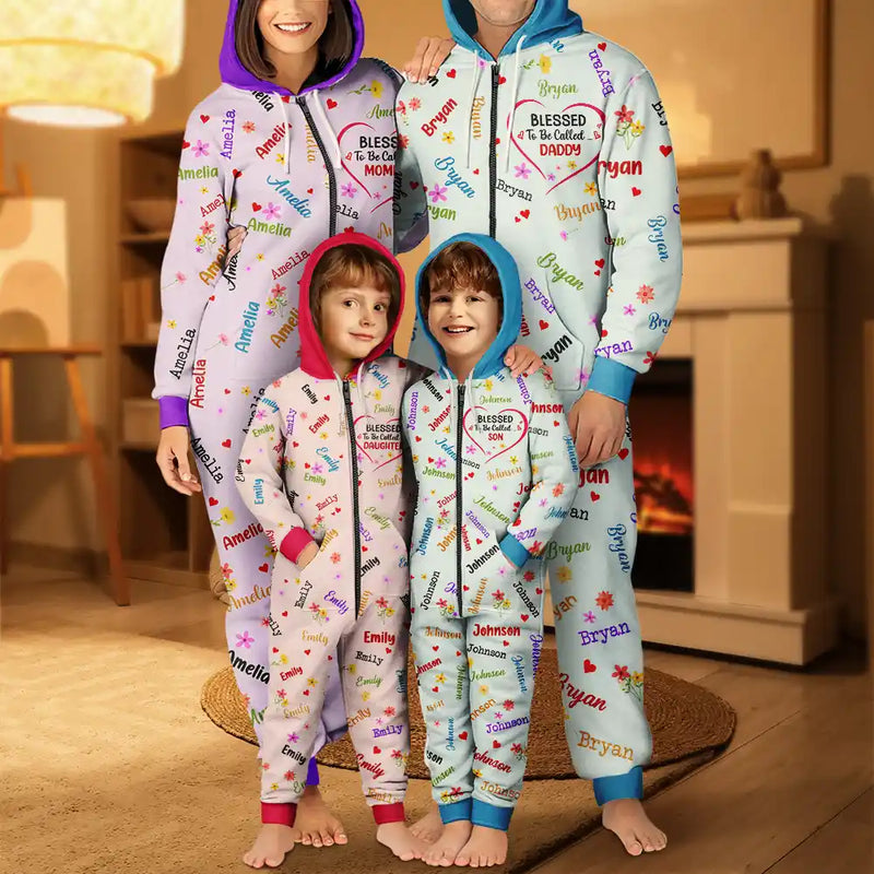 Gift For Grandma, Gift For Mother, Love - Blessed To Be Called Grandma Nana - Personalized Overall Onesie Hooded Jumpsuit