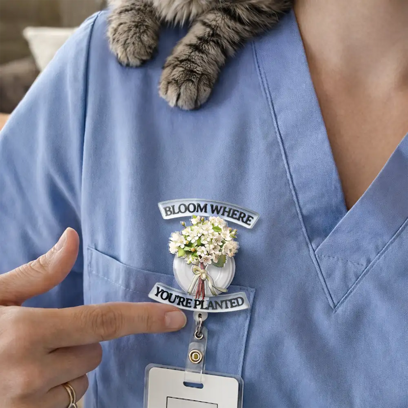 Nurse,Teacher,Gift For Women,Happy,Custom Photo - Bloom As You Are 3D Effect Birth Flower Bouquet - Personalized Badge Reel