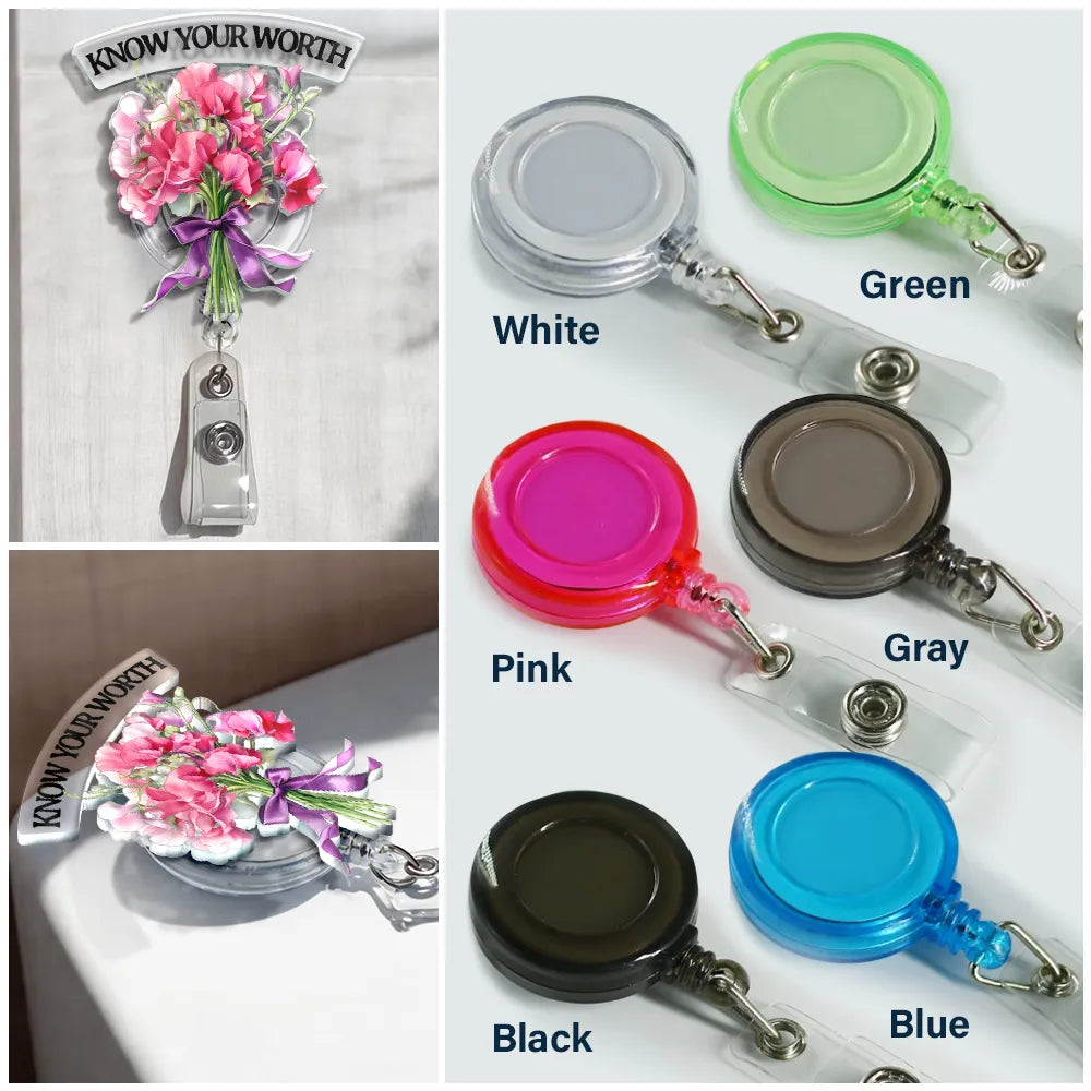 Nurse,Teacher,Gift For Women,Happy,Custom Photo - Bloom As You Are 3D Effect Birth Flower Bouquet - Personalized Badge Reel