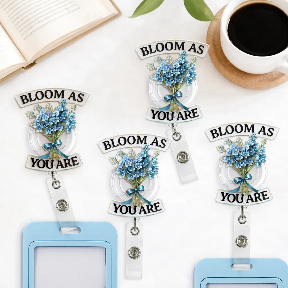 Nurse,Teacher,Gift For Women,Happy,Custom Photo - Bloom As You Are 3D Effect Birth Flower Bouquet - Personalized Badge Reel