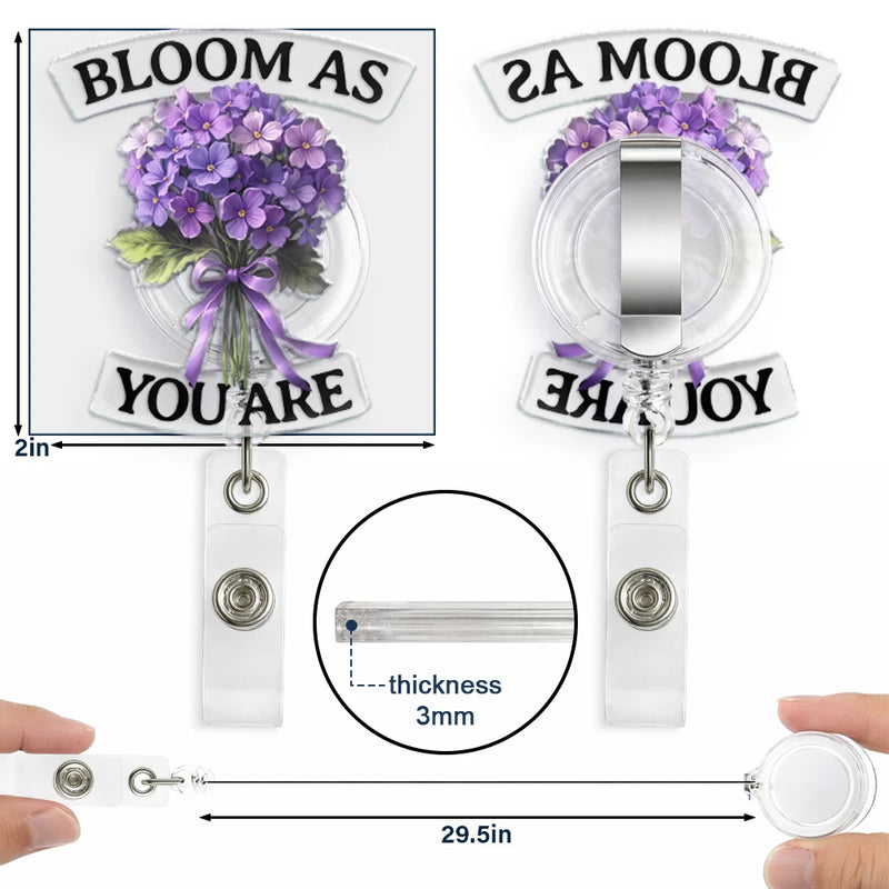 Nurse,Teacher,Gift For Women,Happy,Custom Photo - Bloom As You Are 3D Effect Birth Flower Bouquet - Personalized Badge Reel