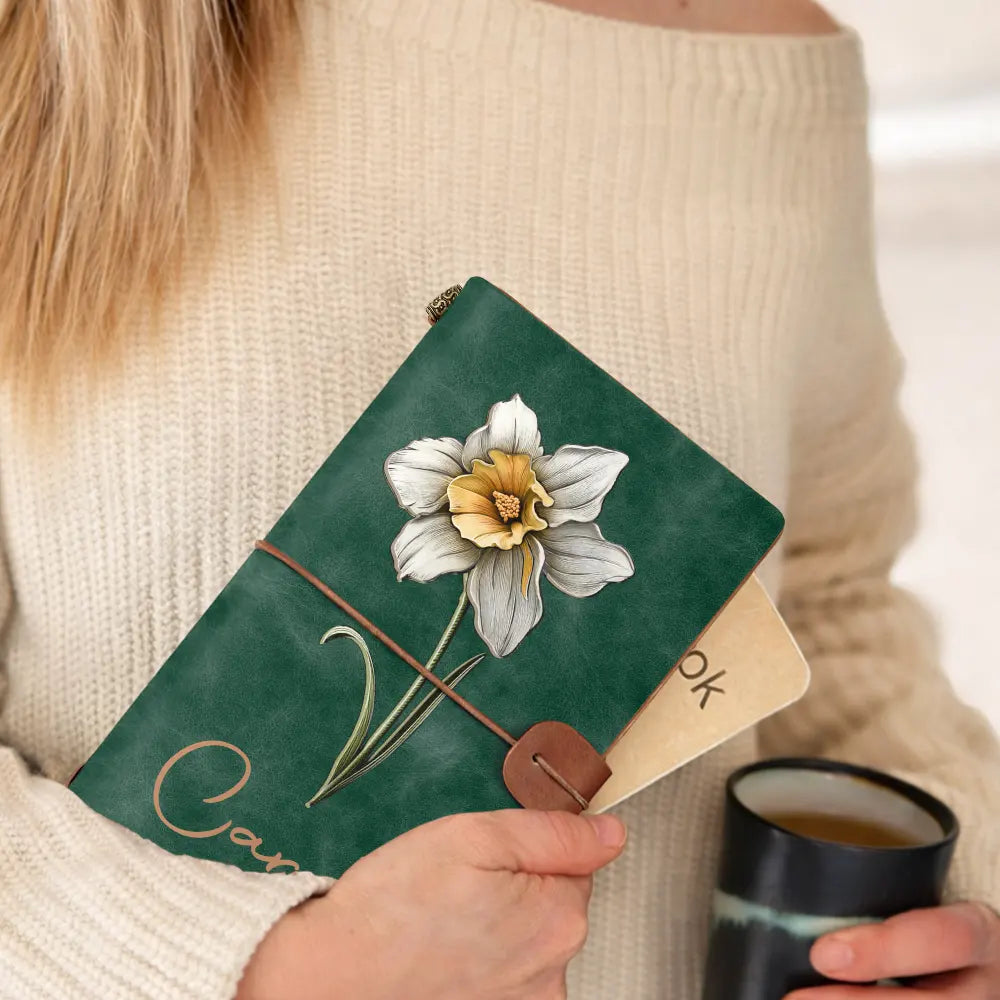 Gift For Yourself,Gift For Women,Happy,Love - Bloom Where You're Planted Texture Effect Birth Flowers - Personalized Leather Vintage Journal