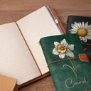 Gift For Yourself,Gift For Women,Happy,Love - Bloom Where You're Planted Texture Effect Birth Flowers - Personalized Leather Vintage Journal