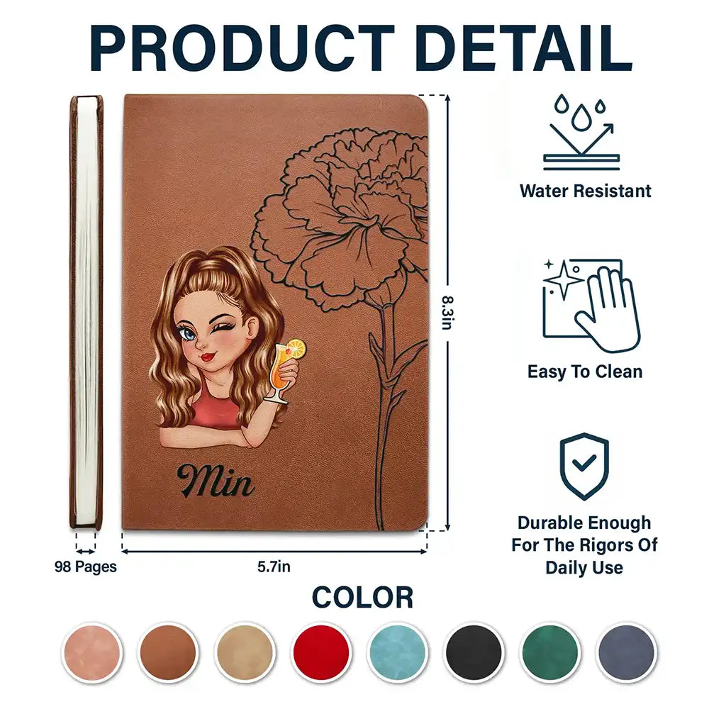 Gift For Yourself,Gift For Wife,Gift For Women,Gift For Aunt,Gift For Mother,Gift For Grandma,Gift For Daughter,Gift For Sibling,Gift For Sisters,Gift For Bestie,Non-Eng - Bloom With Flower And Name - Personalized Leather Journal