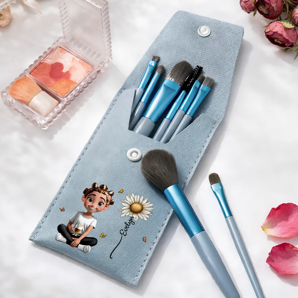 Gift For Yourself,Gift For Women,Gift For Mother,Happy - Blooming In Love - Personalized Makeup Brush Bag Set