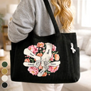 Happy,Gift For Wife,Gift For Yourself,Gift For Women,Gift For Mother,Gift For Grandma - Blooming In Mom's Grandma’s Hands - Personalized Corduroy Tote Bag