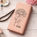 Mom - Daughters (Adult), Mom - Daughters (Young), Mom - Sons, Mom - Children, Gift For Mother, Love - Blooming With Birth Flowers - Personalized Tri-Fold PU Leather Wristlet Wallet