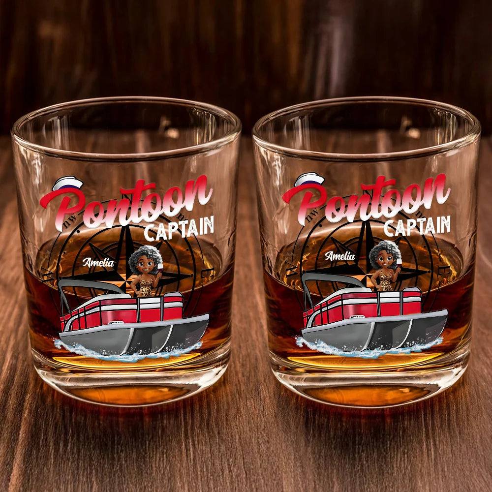 Pontoon,Gift For Men,Funny - Boating Pontoon Captain Traveling - Personalized Whiskey Glass