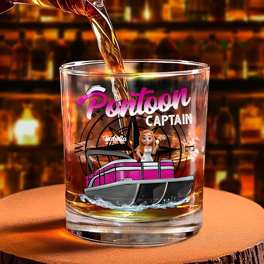 Pontoon,Gift For Men,Funny - Boating Pontoon Captain Traveling - Personalized Whiskey Glass