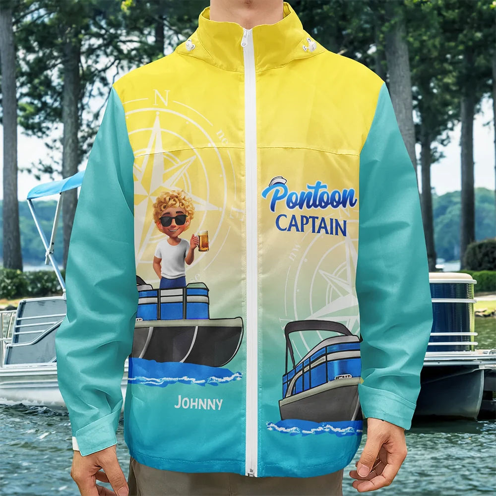 Boating Pontoon Captain Traveling 3D Effect - Personalized Rain Jacket