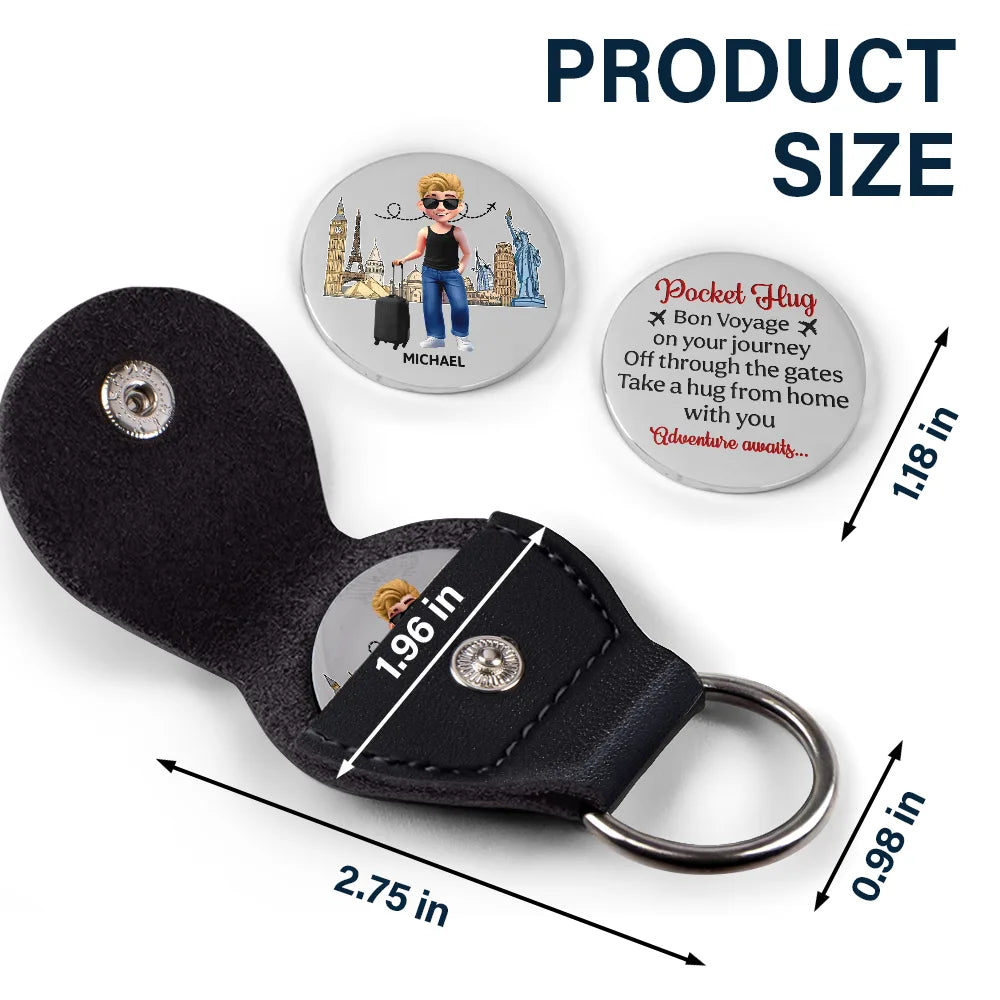 Travel, Gift For Yourself, Love - Bon Voyage On Your Journey - Personalized Leather Pocket Hug