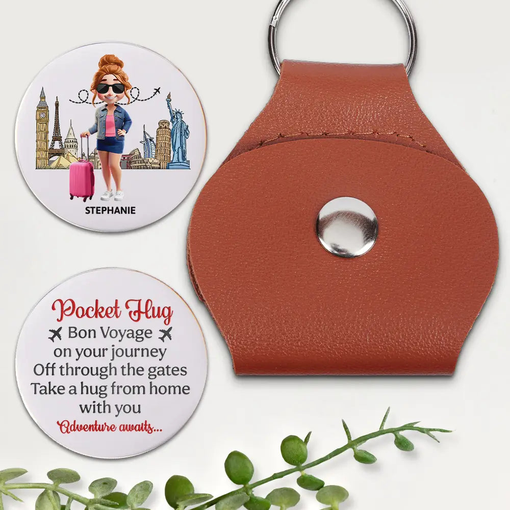 Travel, Gift For Yourself, Love - Bon Voyage On Your Journey - Personalized Leather Pocket Hug
