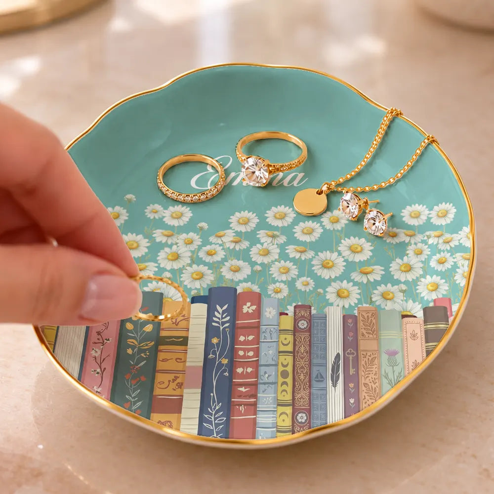 Christmas,Reading,Gift For Yourself,Icon,Happy - Book Lovers Birth Month Flower Keepsake Gift For Her - Personalized Ring Dish